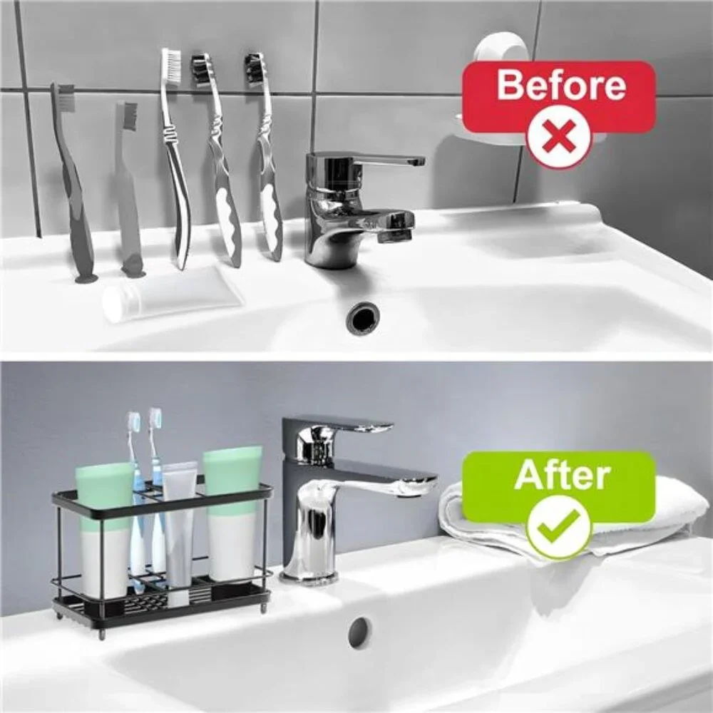 Stainless steel toothbrush holder bathroom organizer with tray sink countertop